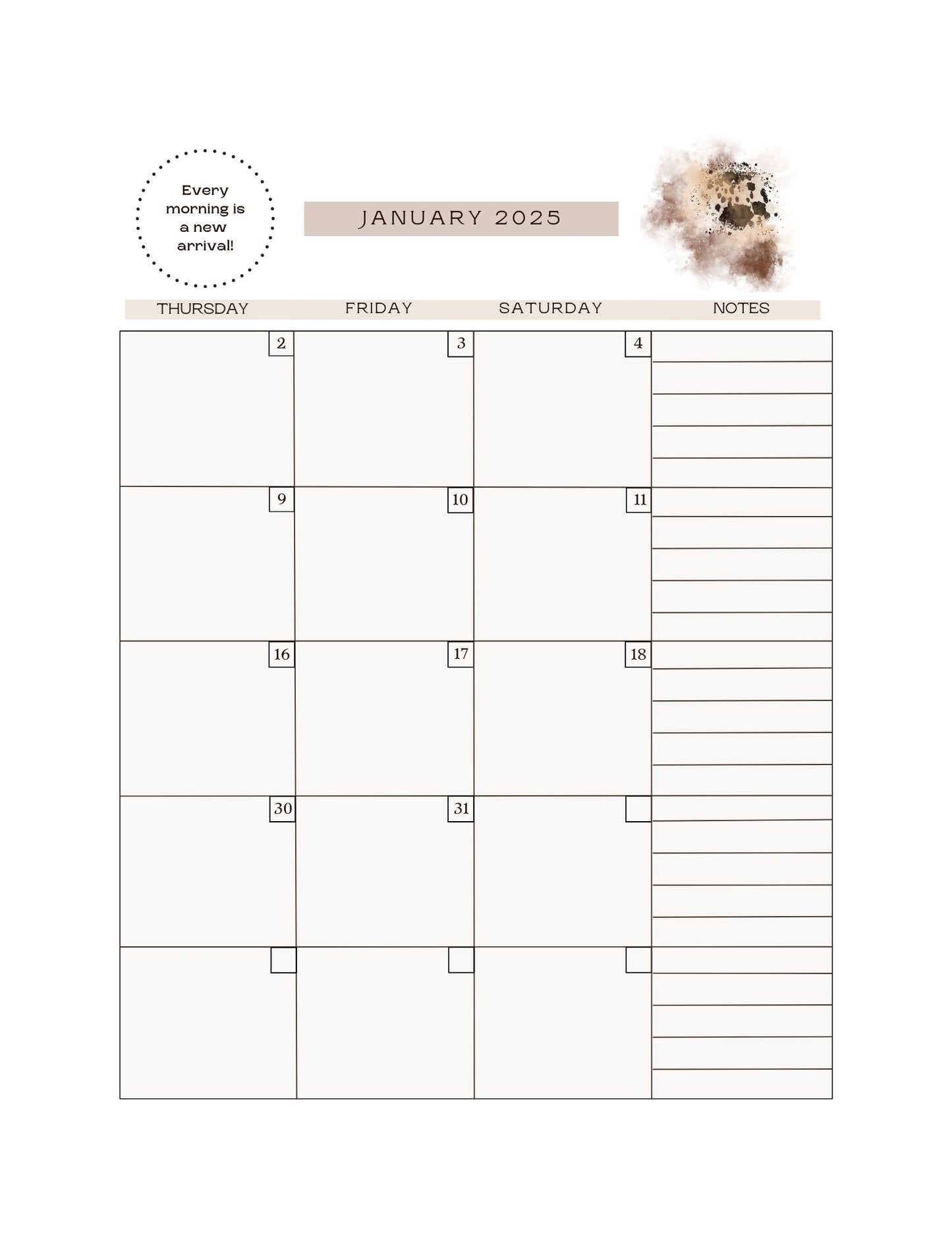 Agenda Calendario Mármol Crema/Marrón